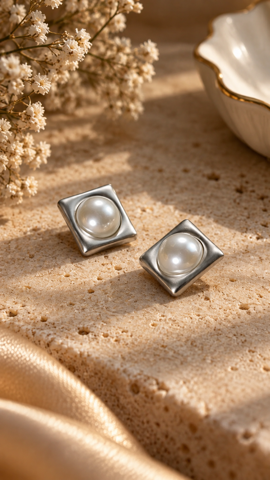 Elegant Geometric Pearl Stud Earrings