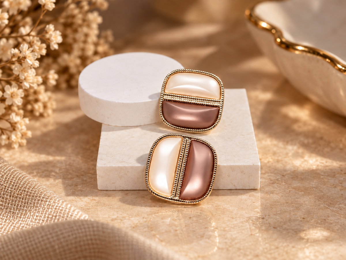 Brown Geometric Square Stud Earrings
