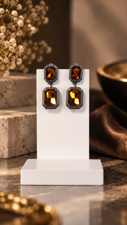 Brown Rectangular Drop Earrings