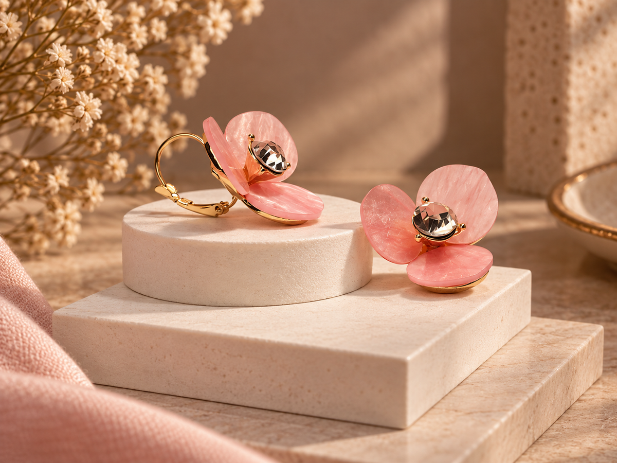 Pink Floral Petal Drop Earrings