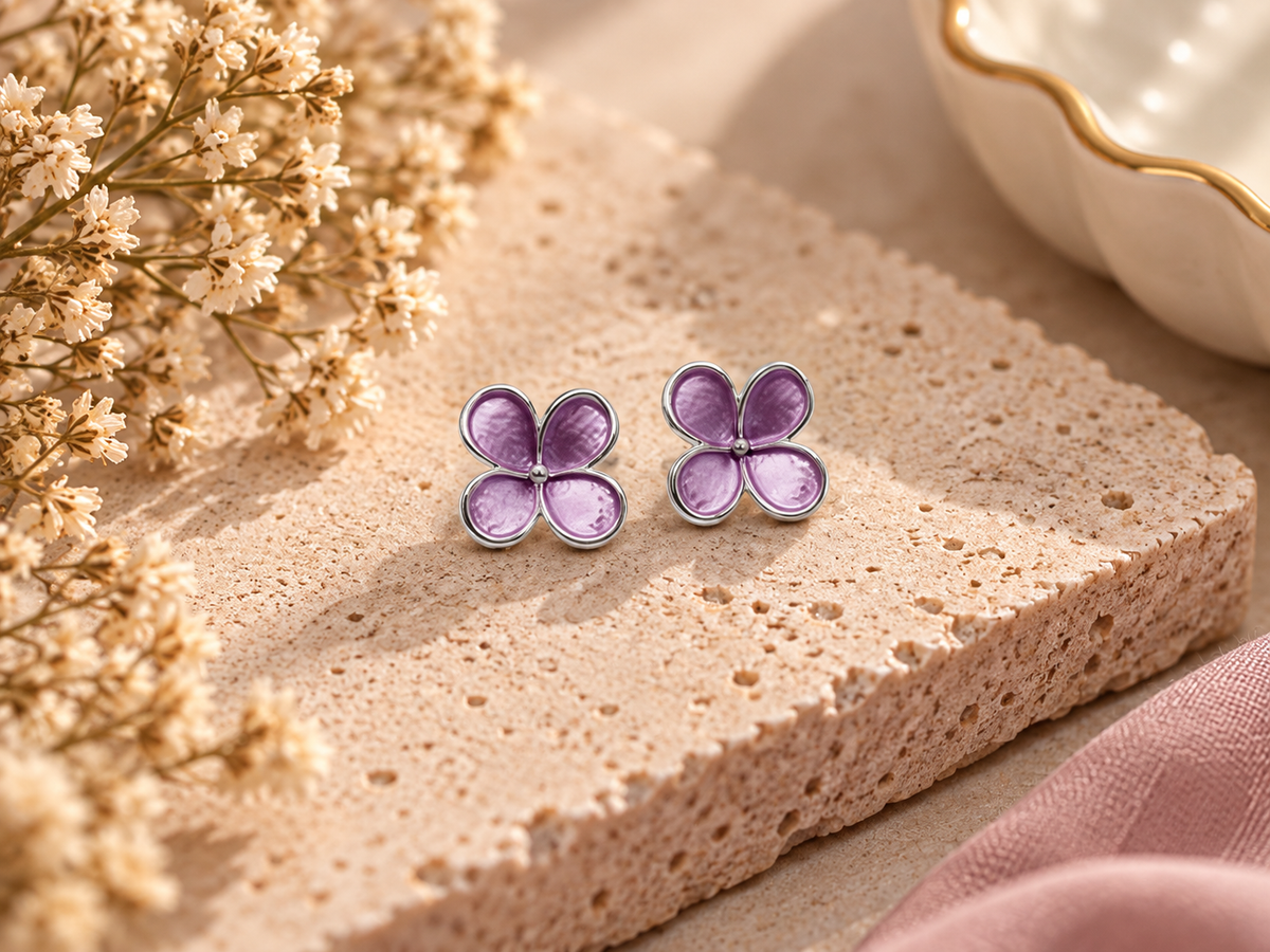 Small Purple Floral Stud