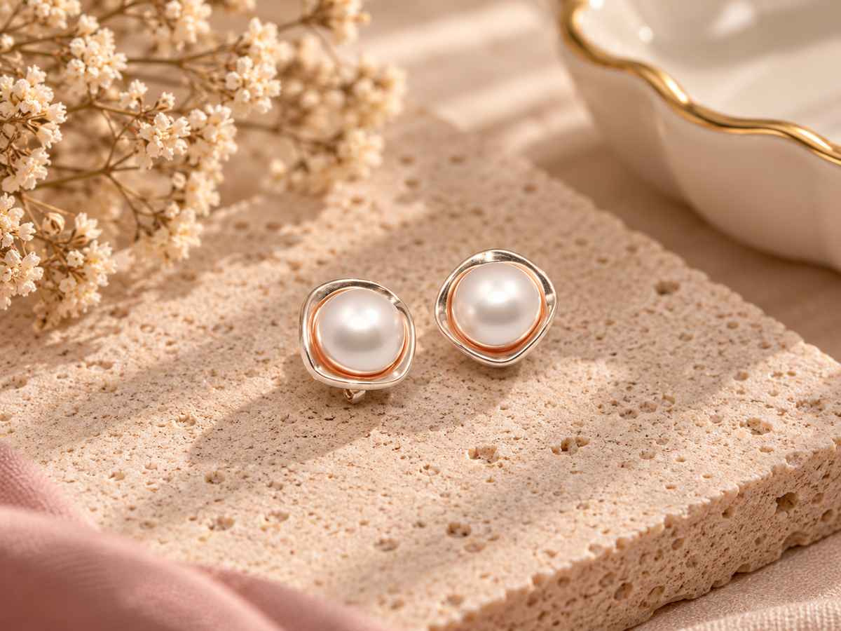 Rosegold Brim Pearl Stud