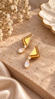 Geometric Triangle Brown Drop Earrings