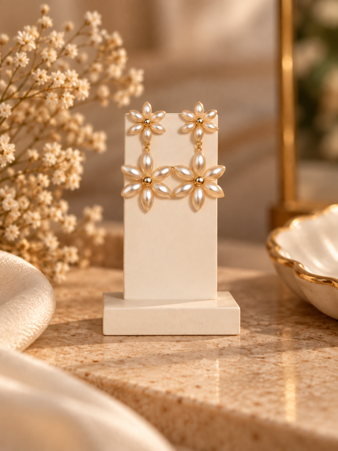 Elegant Floral Pearl Drop Earrings for Women