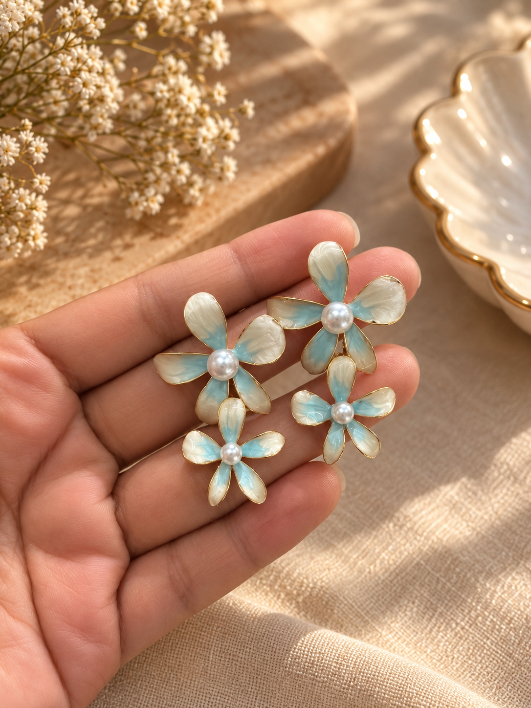 Elegant Floral Drop Earrings with Pearl Accents