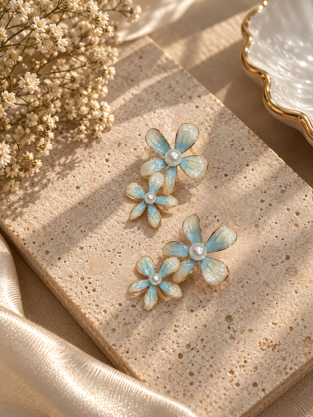 Elegant Floral Drop Earrings with Pearl Accents