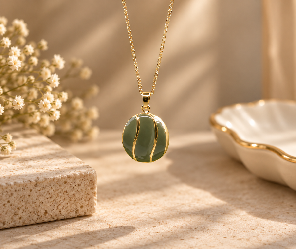 Echo Lines Enamel Necklace Green