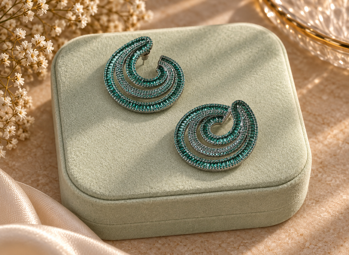 Green Spiral Statement Earrings