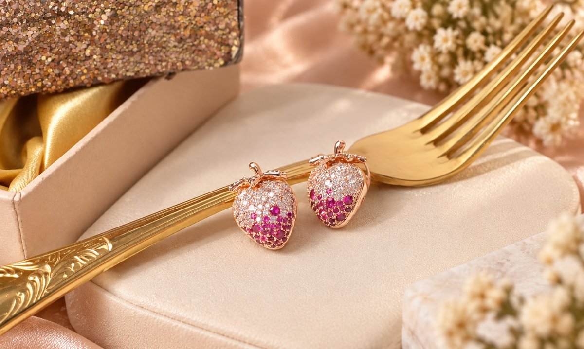 Elegant Strawberry Shaped Stud Earrings