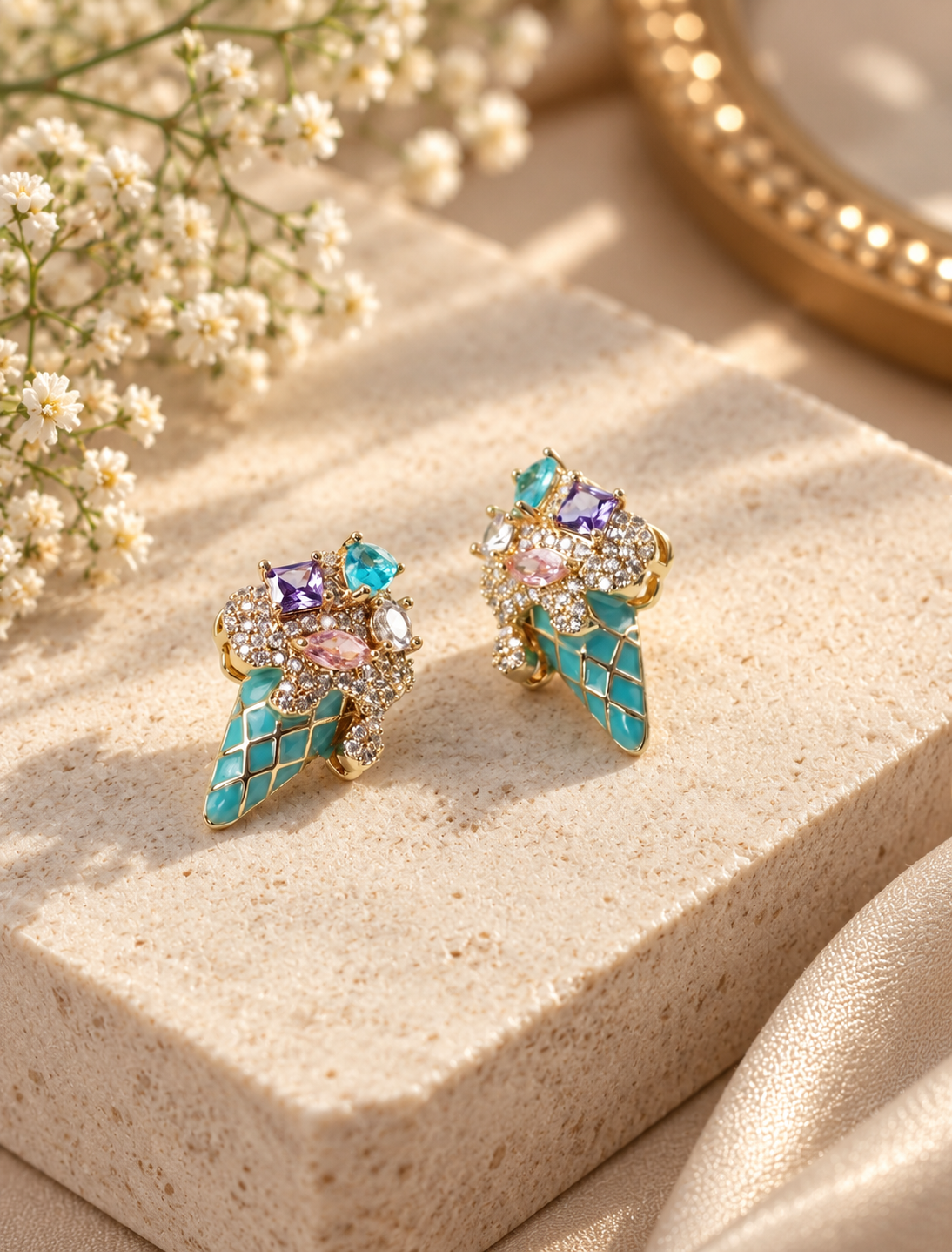 Decorative Ice Cream Cone Shaped Stud Earrings