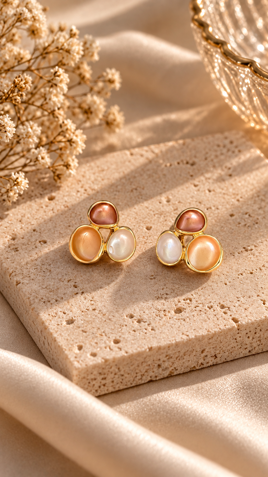 Triple Stone Stud Earrings
