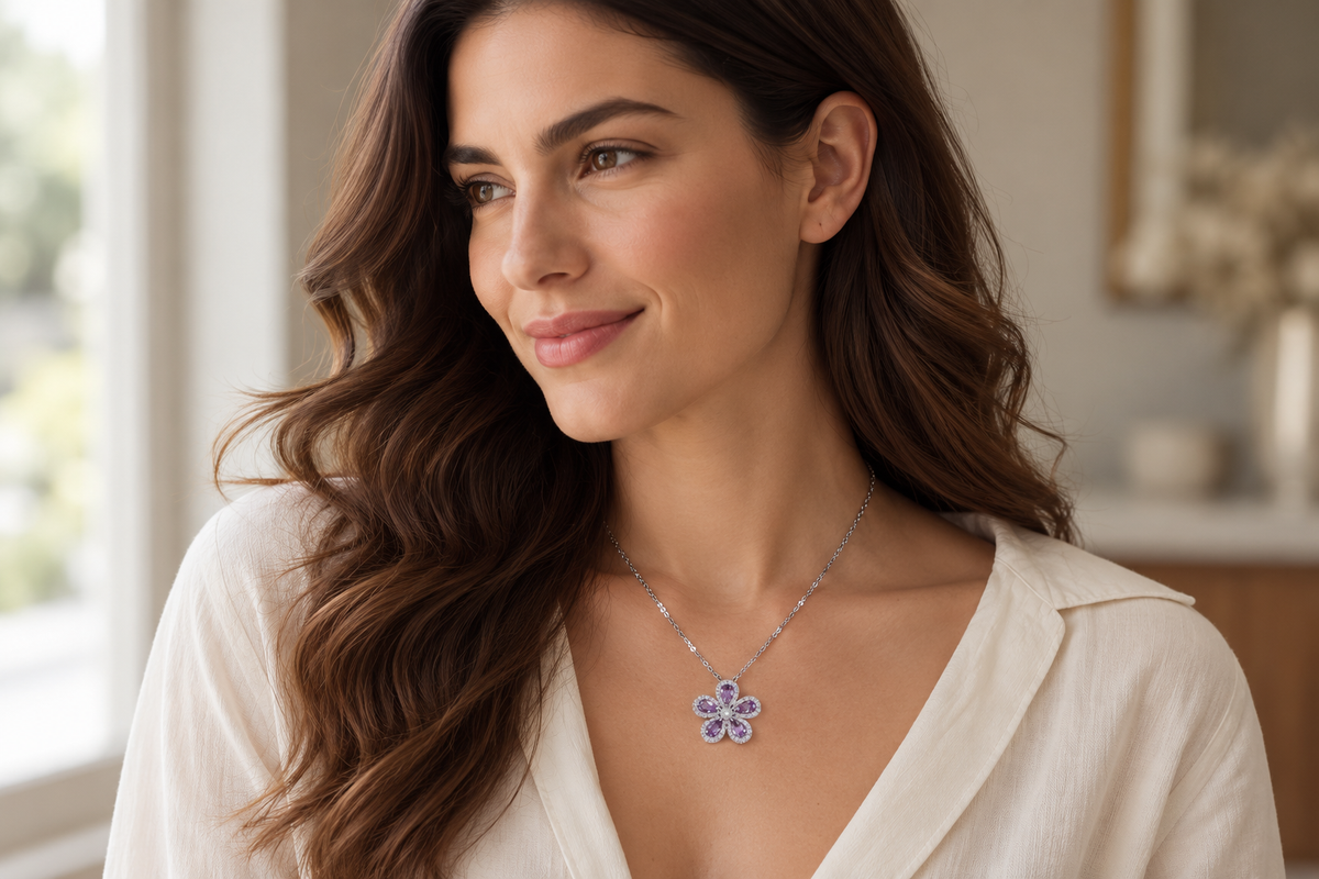 Purple Floral Pendant Necklace