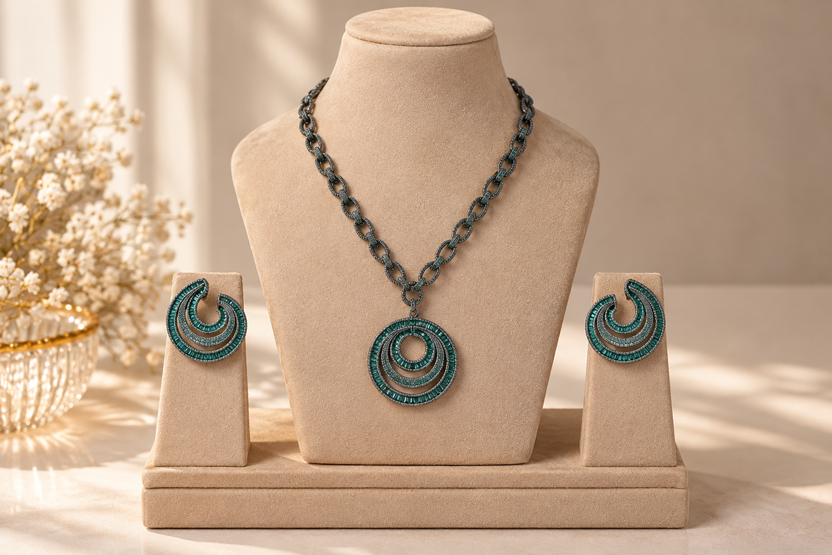 Emerald Orbit Necklace & Earring Set
