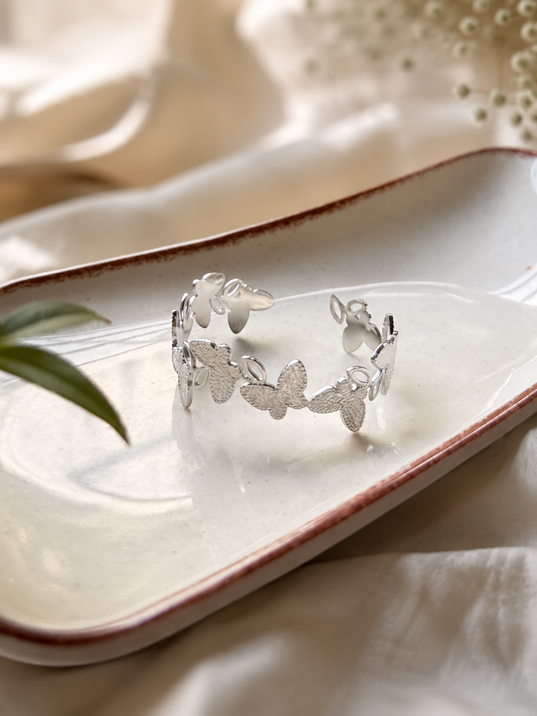 Silver Butterfly Motif Open Cuff Bracelet