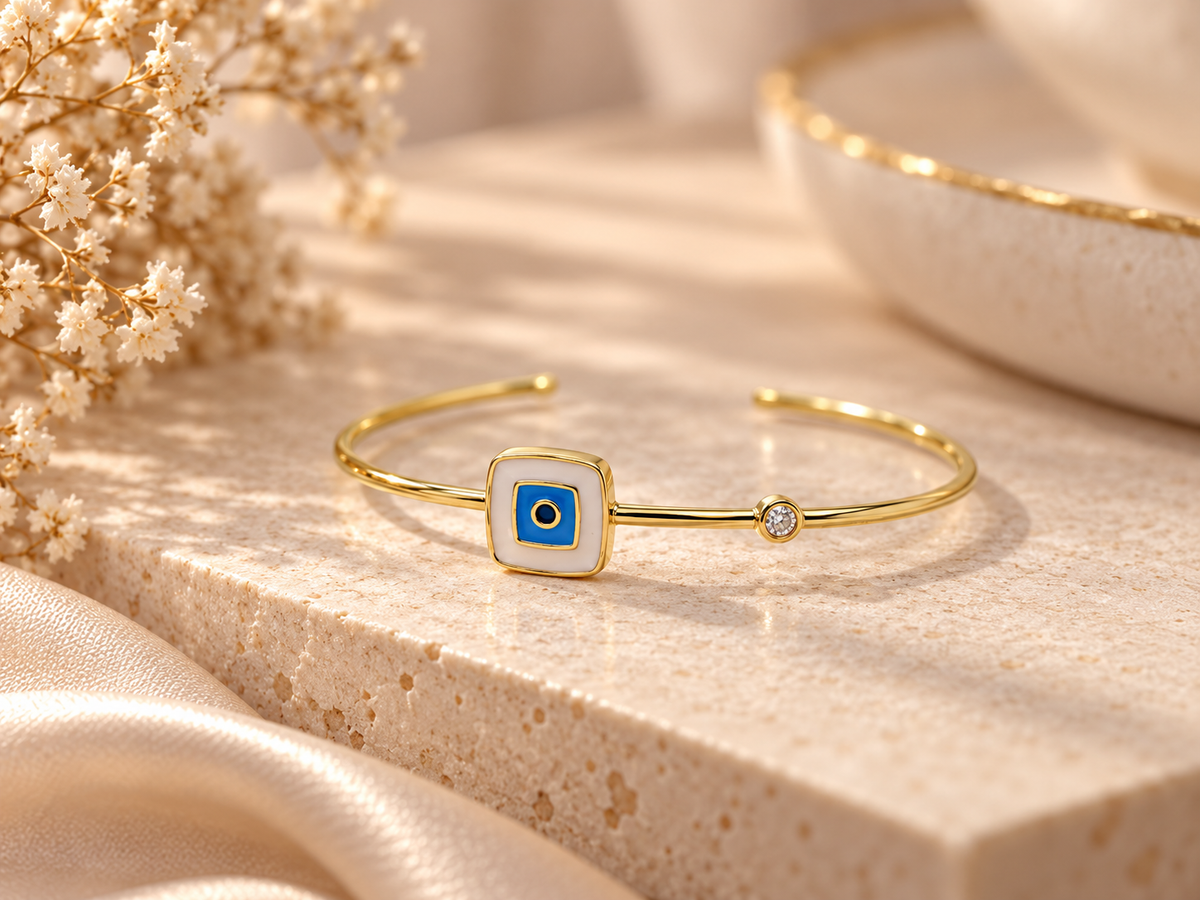 White Square Open Cuff Bracelet