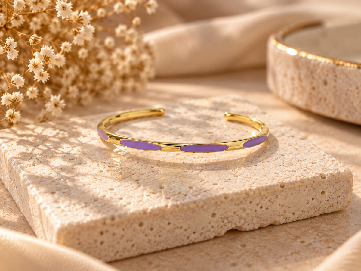 Purple Enamel Minimalist Cuff Bracelet
