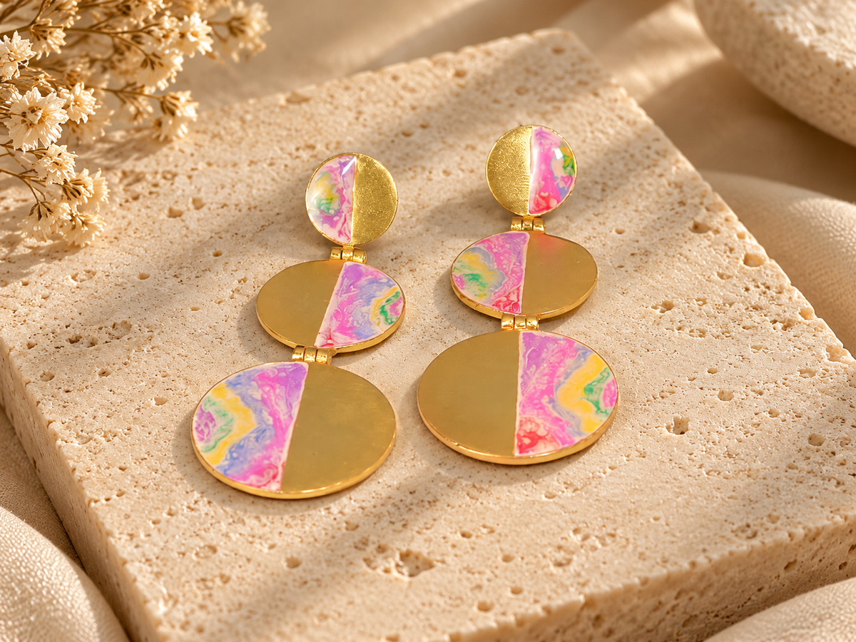 Triple Disc Drop Earrings