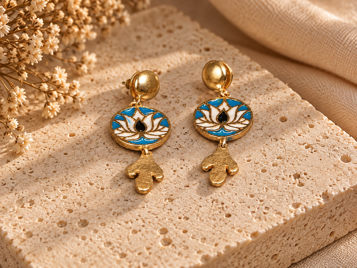 Decorative Lotus Motif Drop Earrings