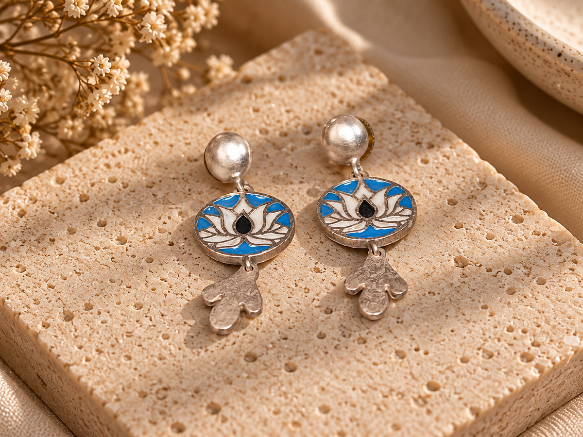 Artisan Crafted Lotus Motif Dangle Earrings