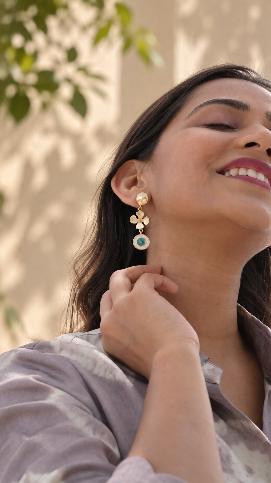 Gold Floral Drop Earrings For Women
