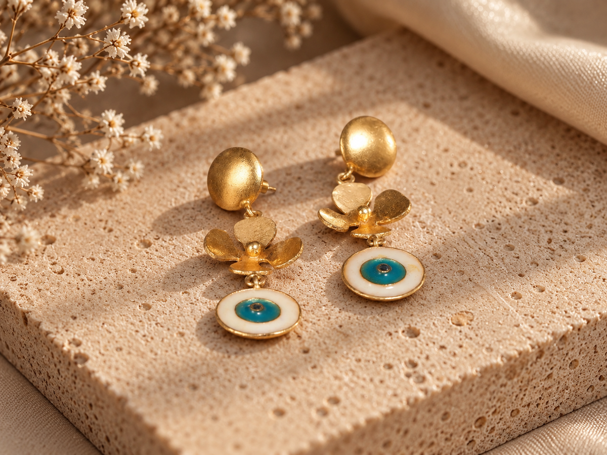 Gold Floral Drop Earrings For Women