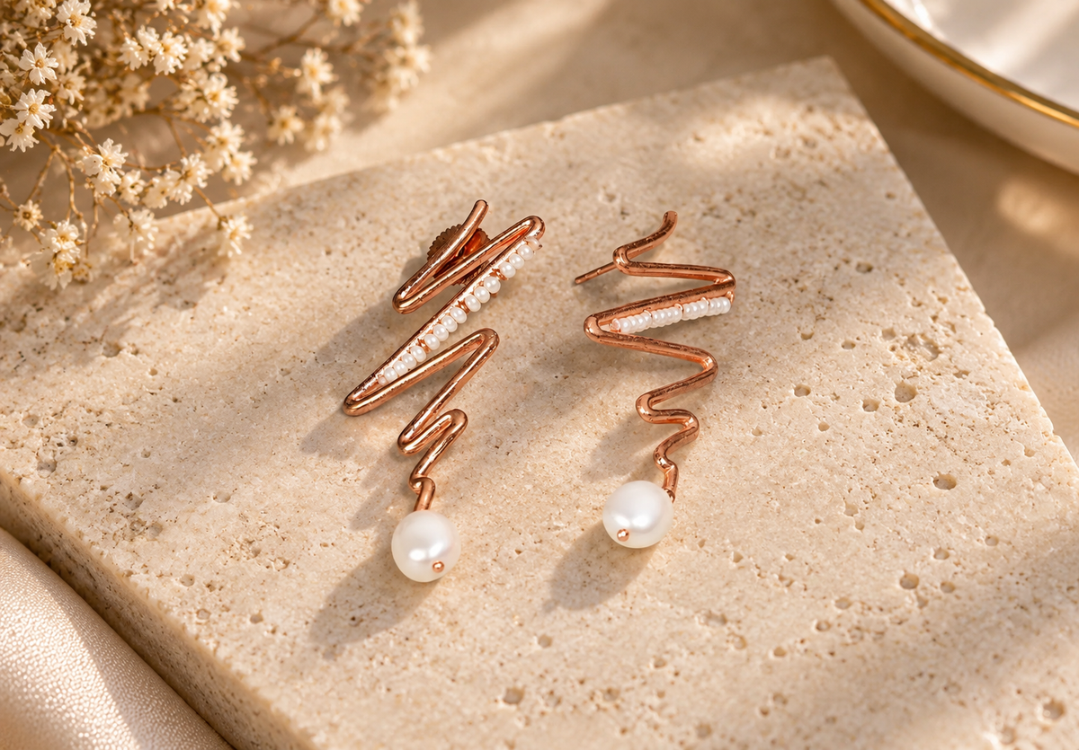 Elegant Zigzag Drop Earrings with Pearl Accents