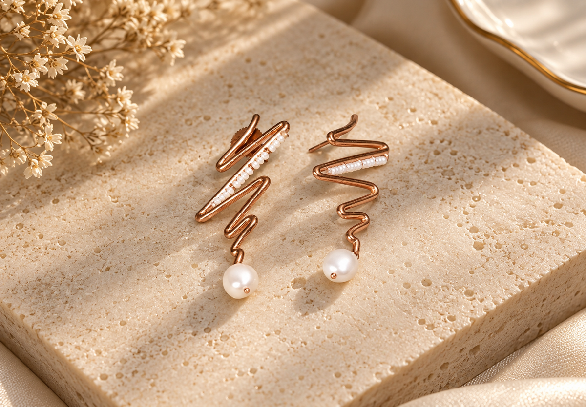 Elegant Zigzag Drop Earrings with Pearl Accents