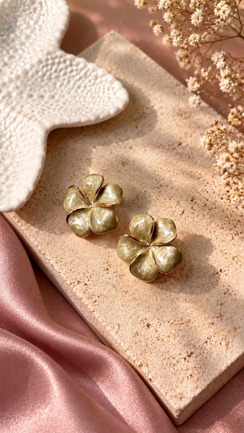 Green Floral Stud Earrings for Women
