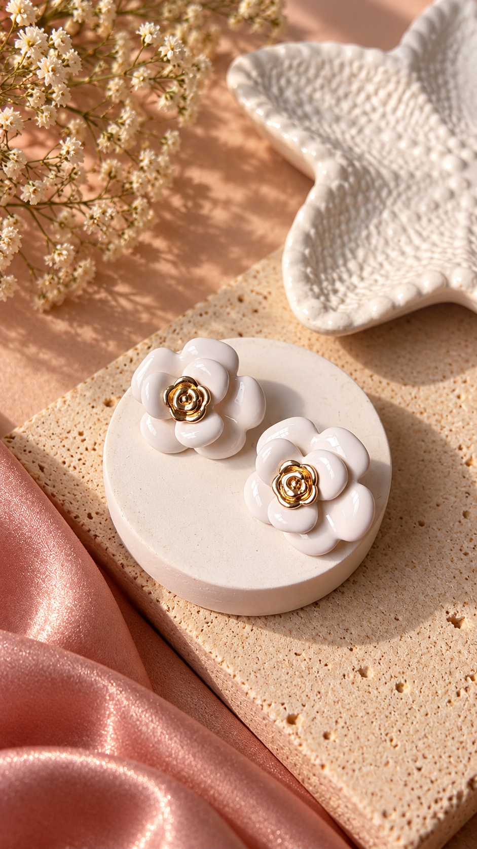 White Floral Stud Earrings for Women