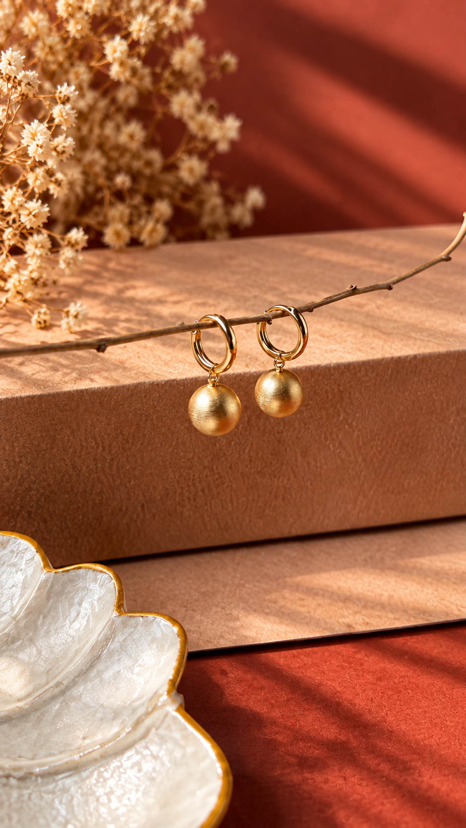 Dainty Hoop Earrings With Hanging Spheres