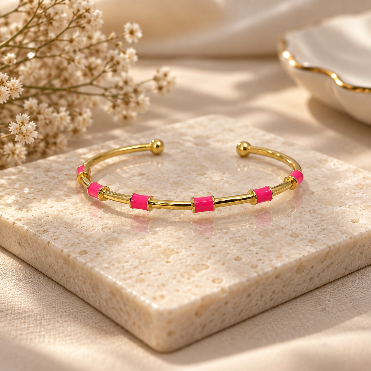 Pink Enamel Minimalist Cuff Bracelet