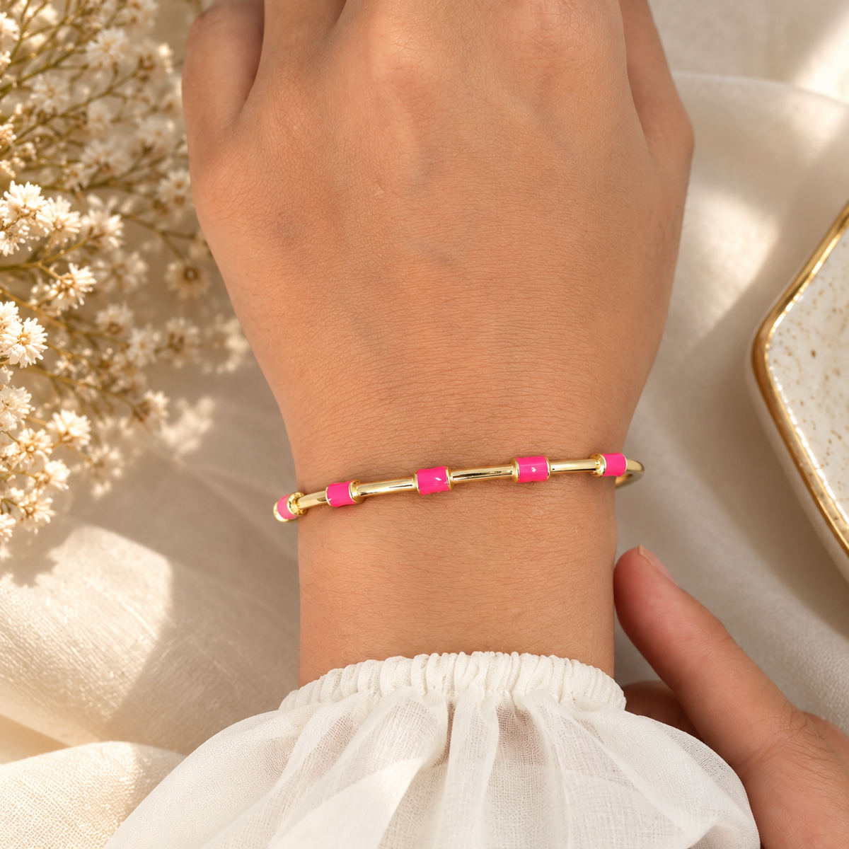 Pink Enamel Minimalist Cuff Bracelet
