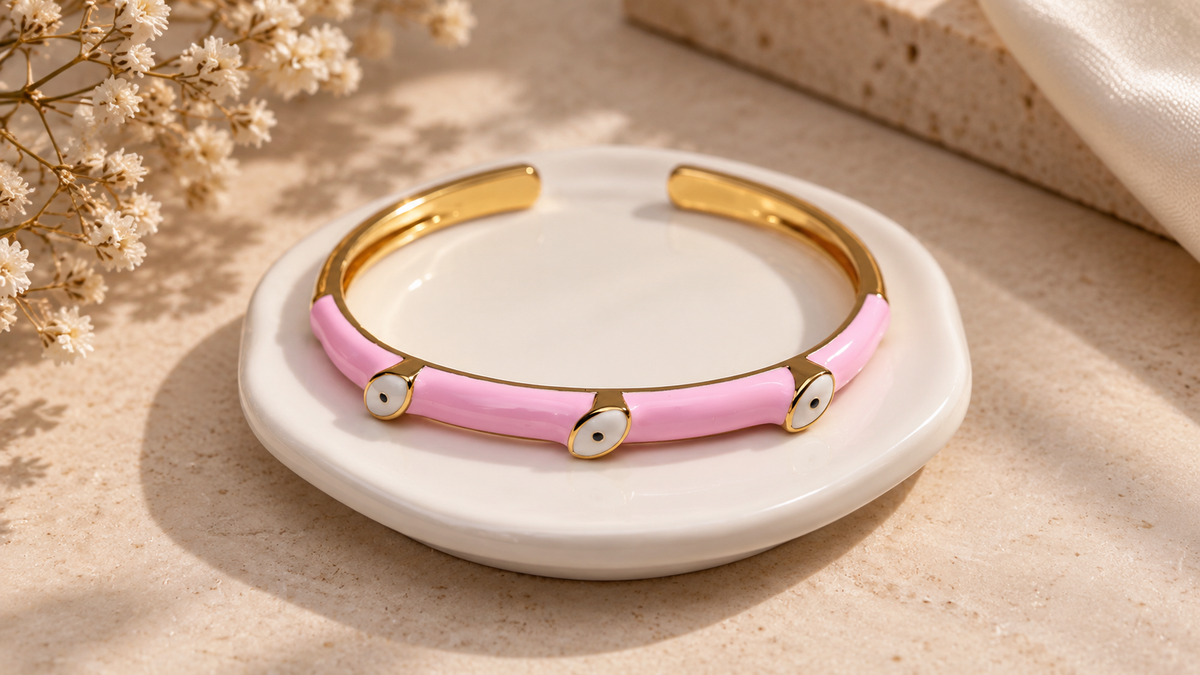 Evil Eye Pink Cuff Enamel Bracelet