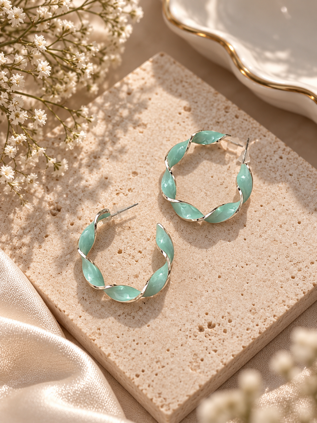 Blue Twisted Hoop Earrings for Women