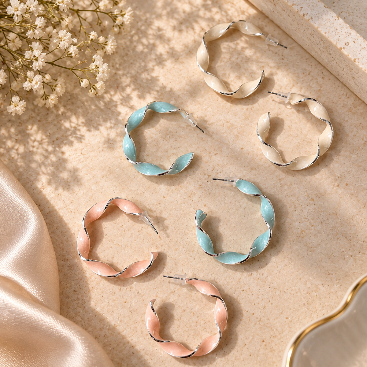 Pink Twisted Hoop Earrings for Everyday Wear
