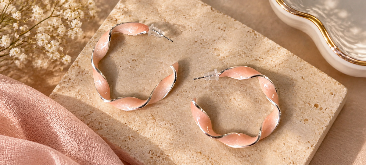 Pink Twisted Hoop Earrings for Everyday Wear