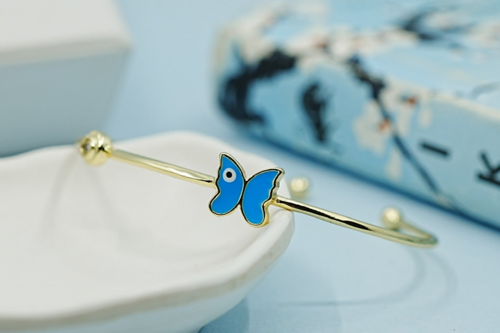 Stainless Steel Butterfly Evil Eye Cuff