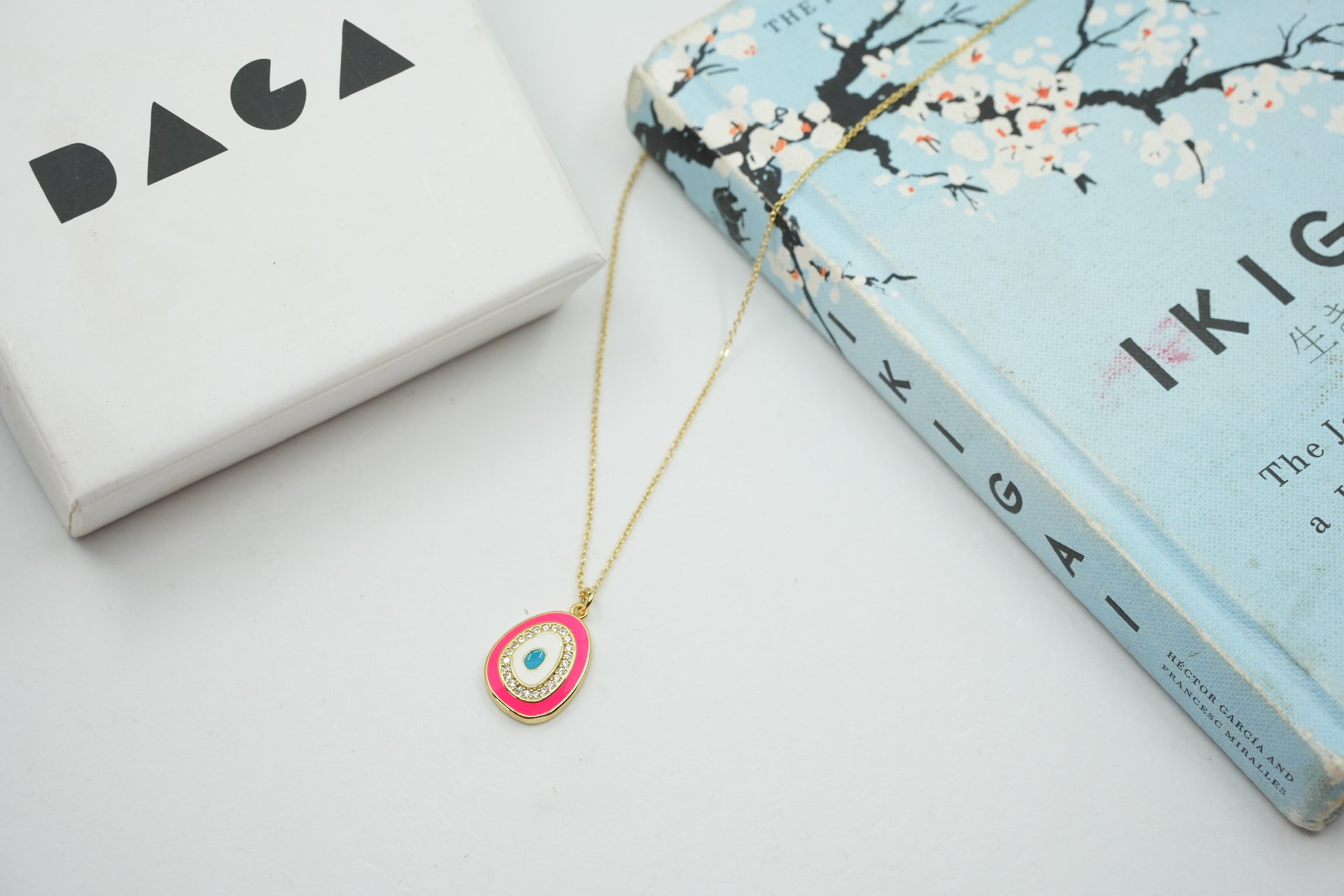 Evil eye hot pink  necklace