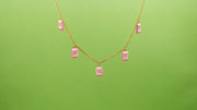 Rectangular Studded Charm Enamel Necklace Pink