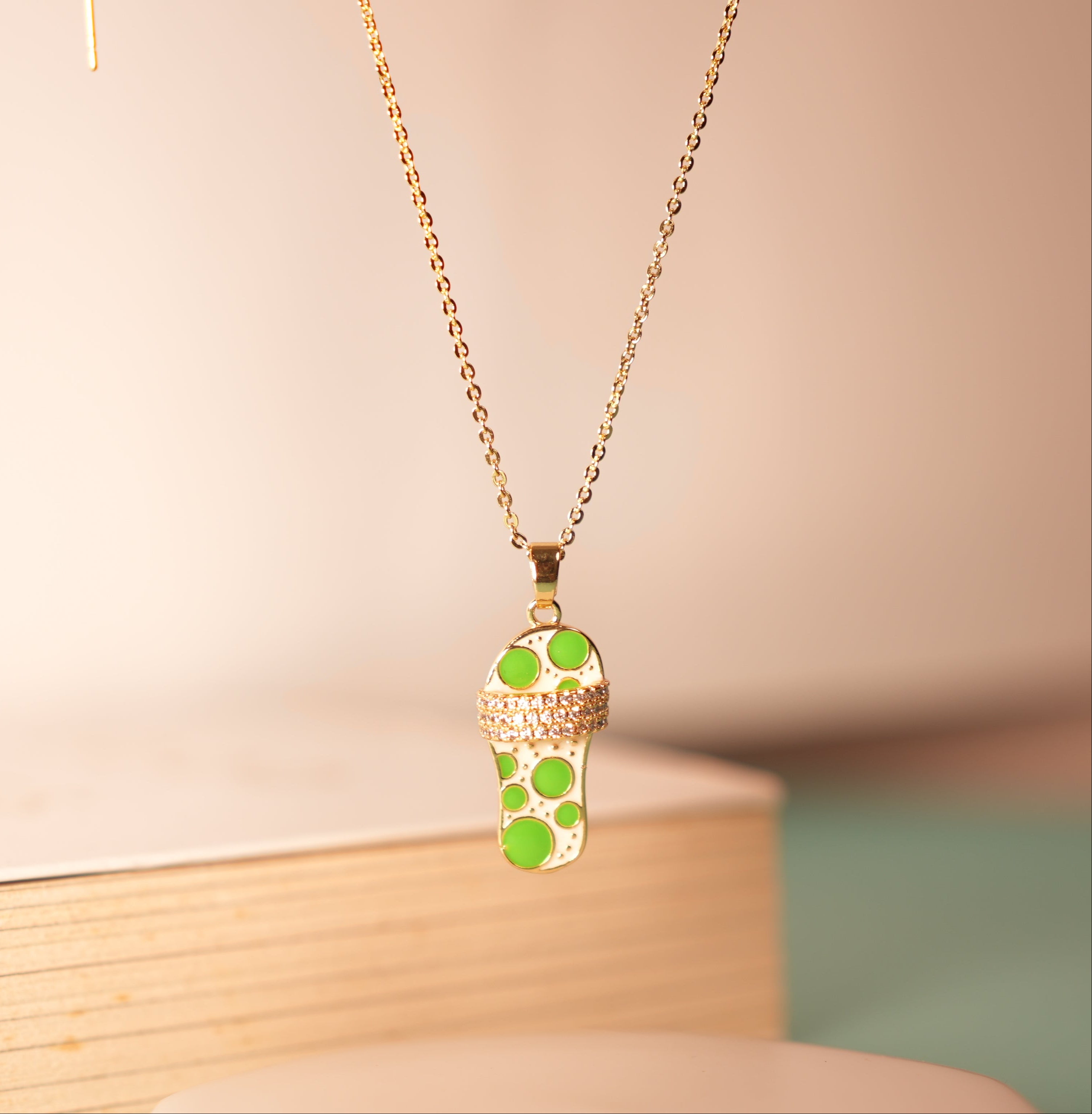 Glided Footprint Glow Mint Necklace