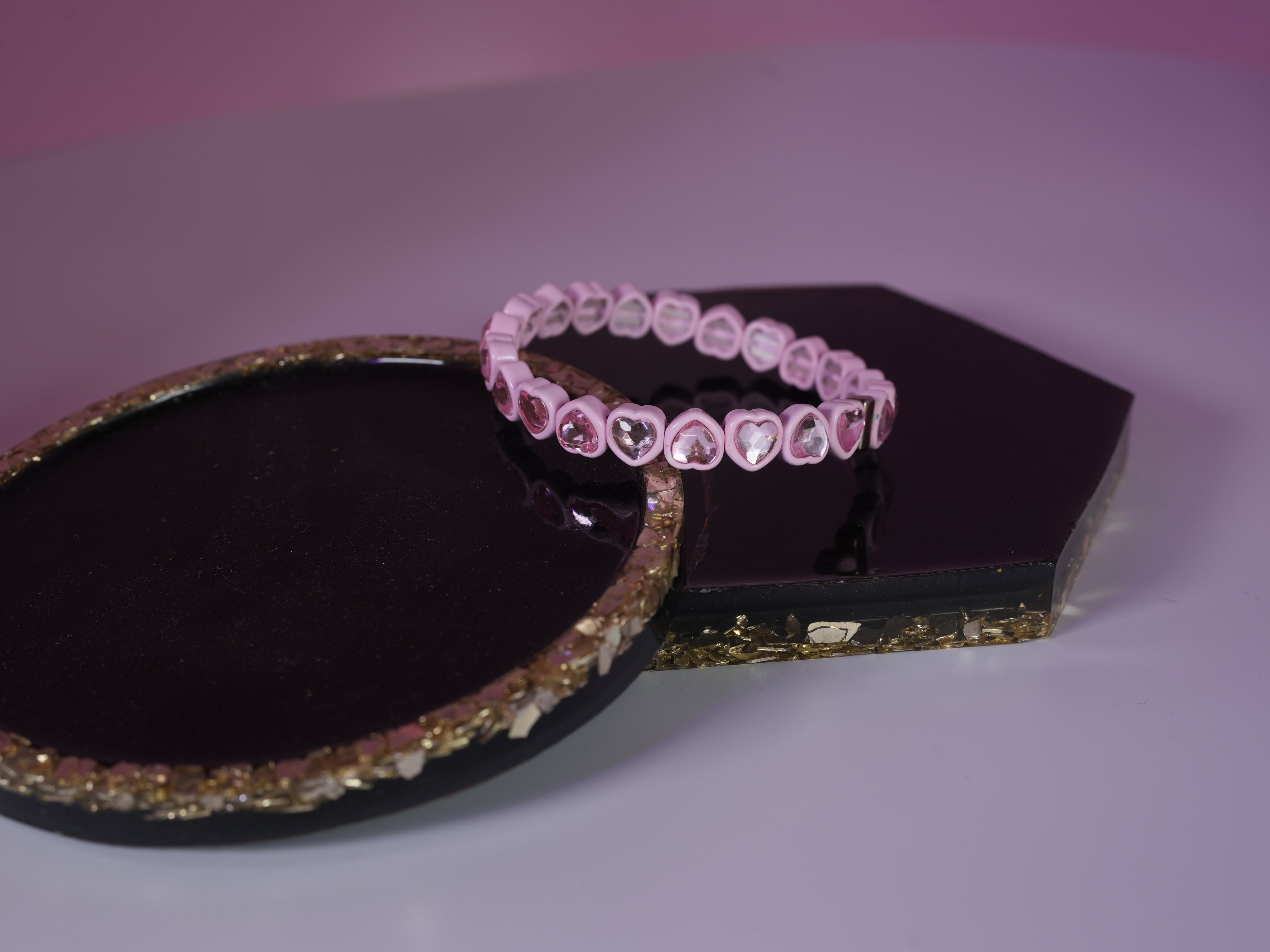 Heart elastic bracelet baby pink