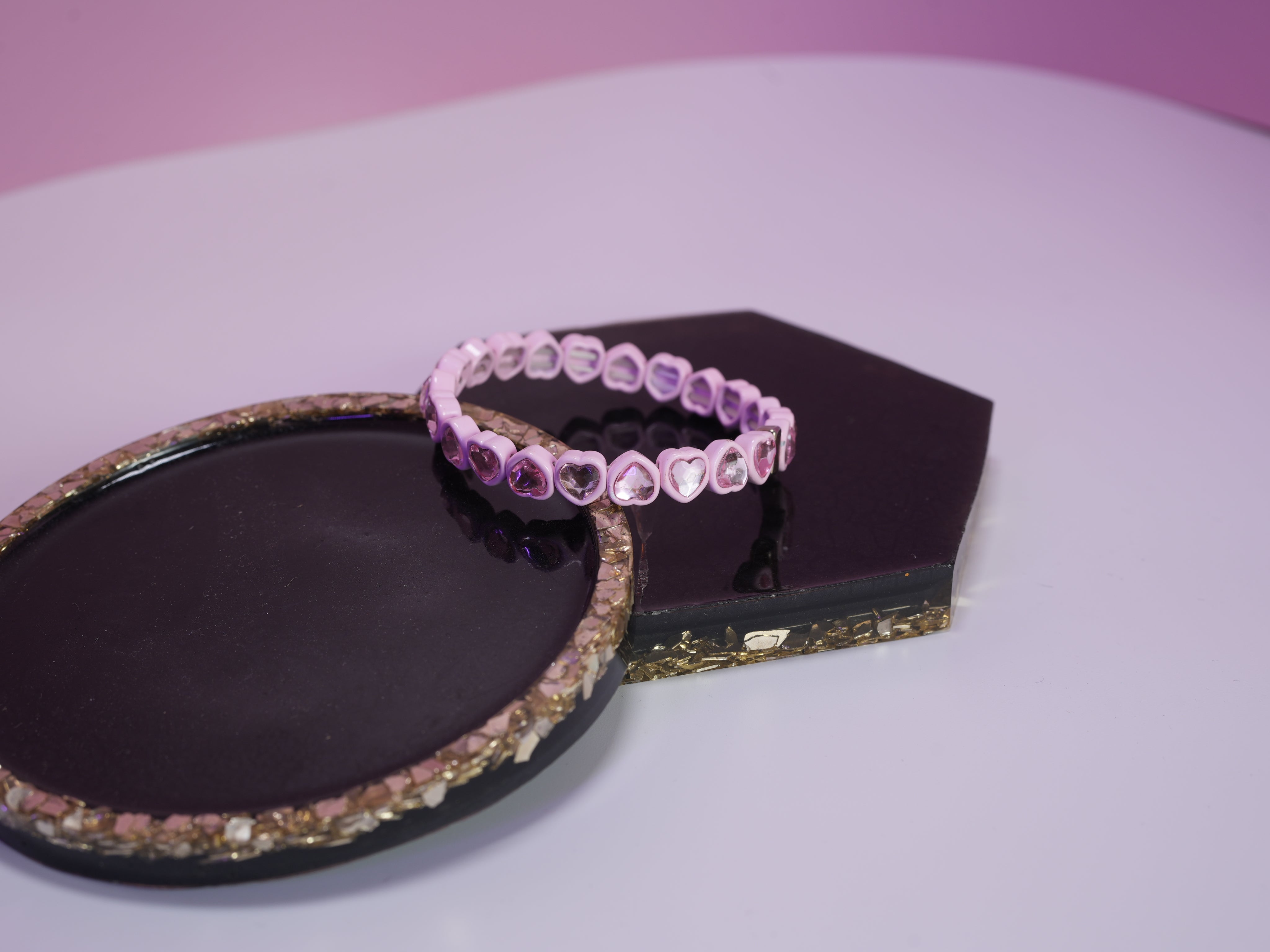 Heart elastic bracelet baby pink