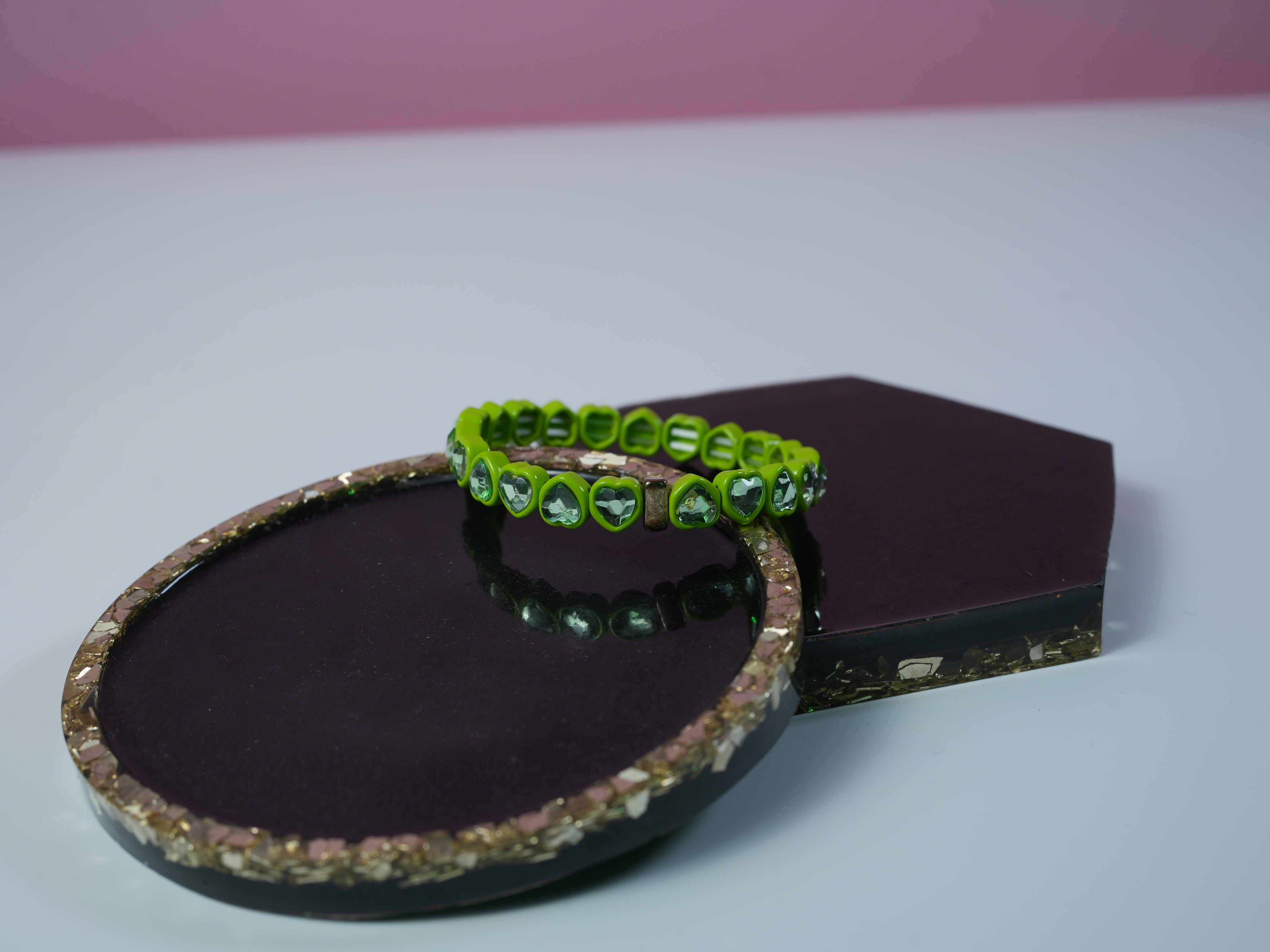 Heart elastic bracelet green