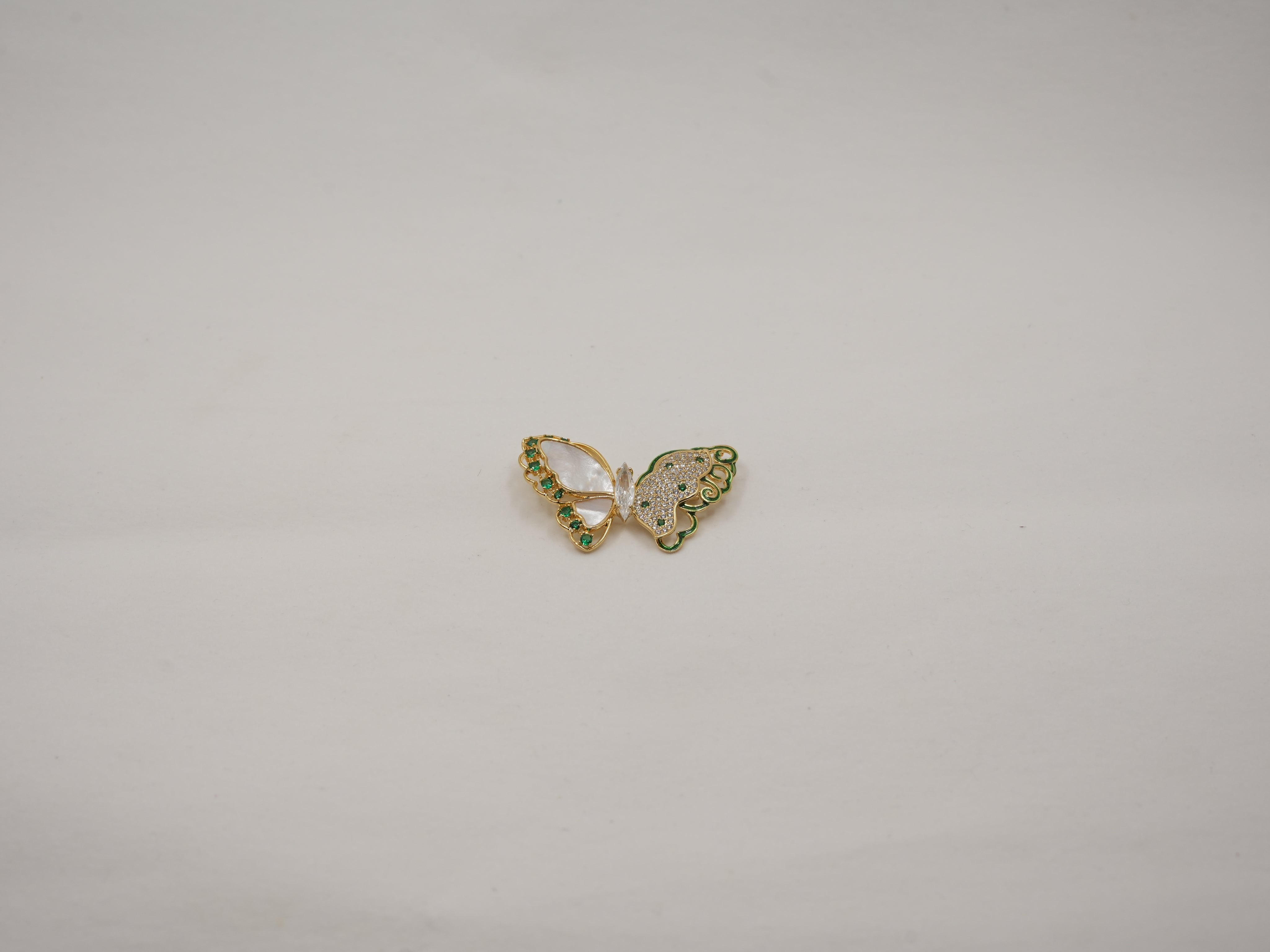 MOP studded green butterfly brooch