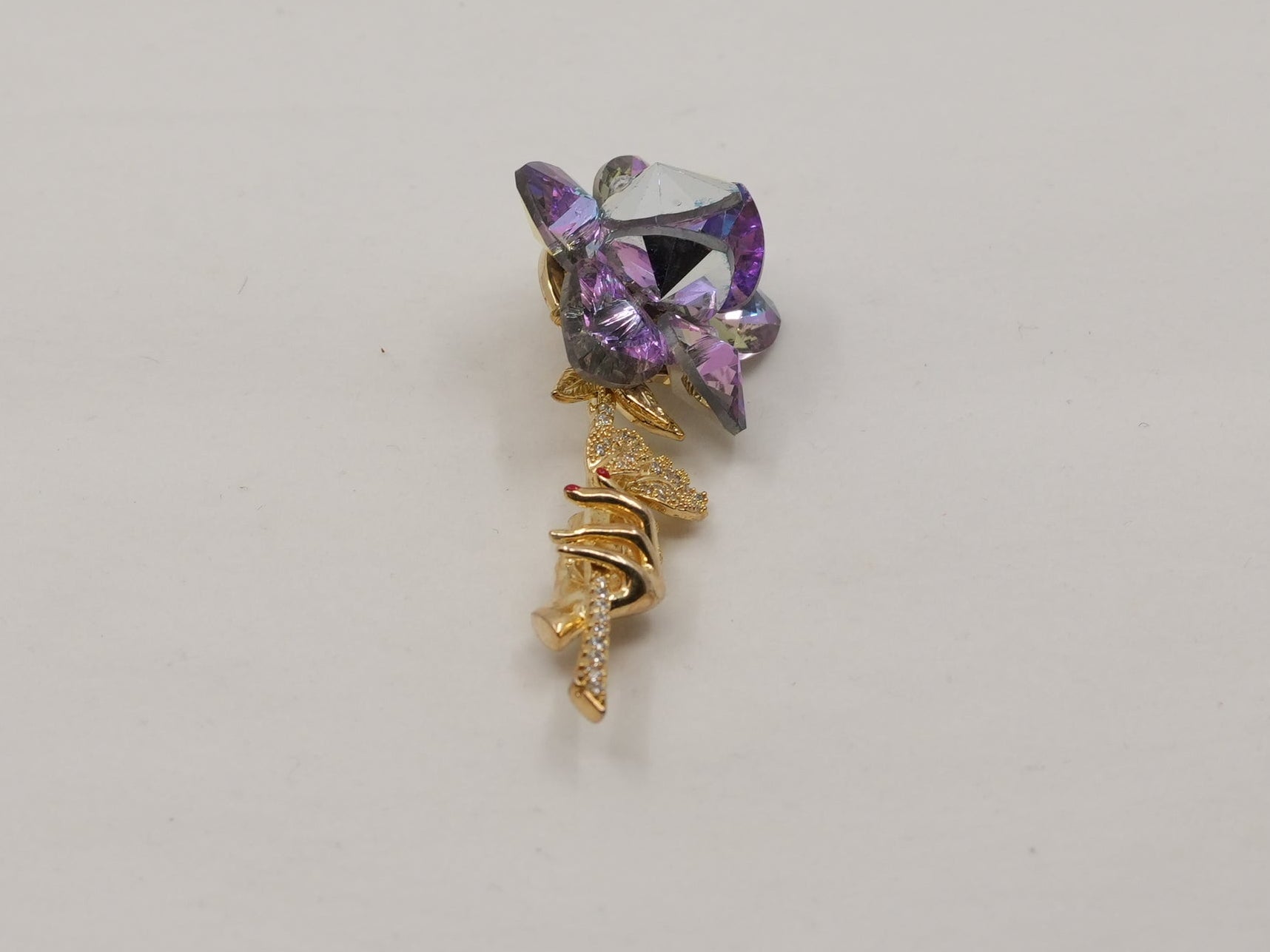 Purple crystal floral brooch