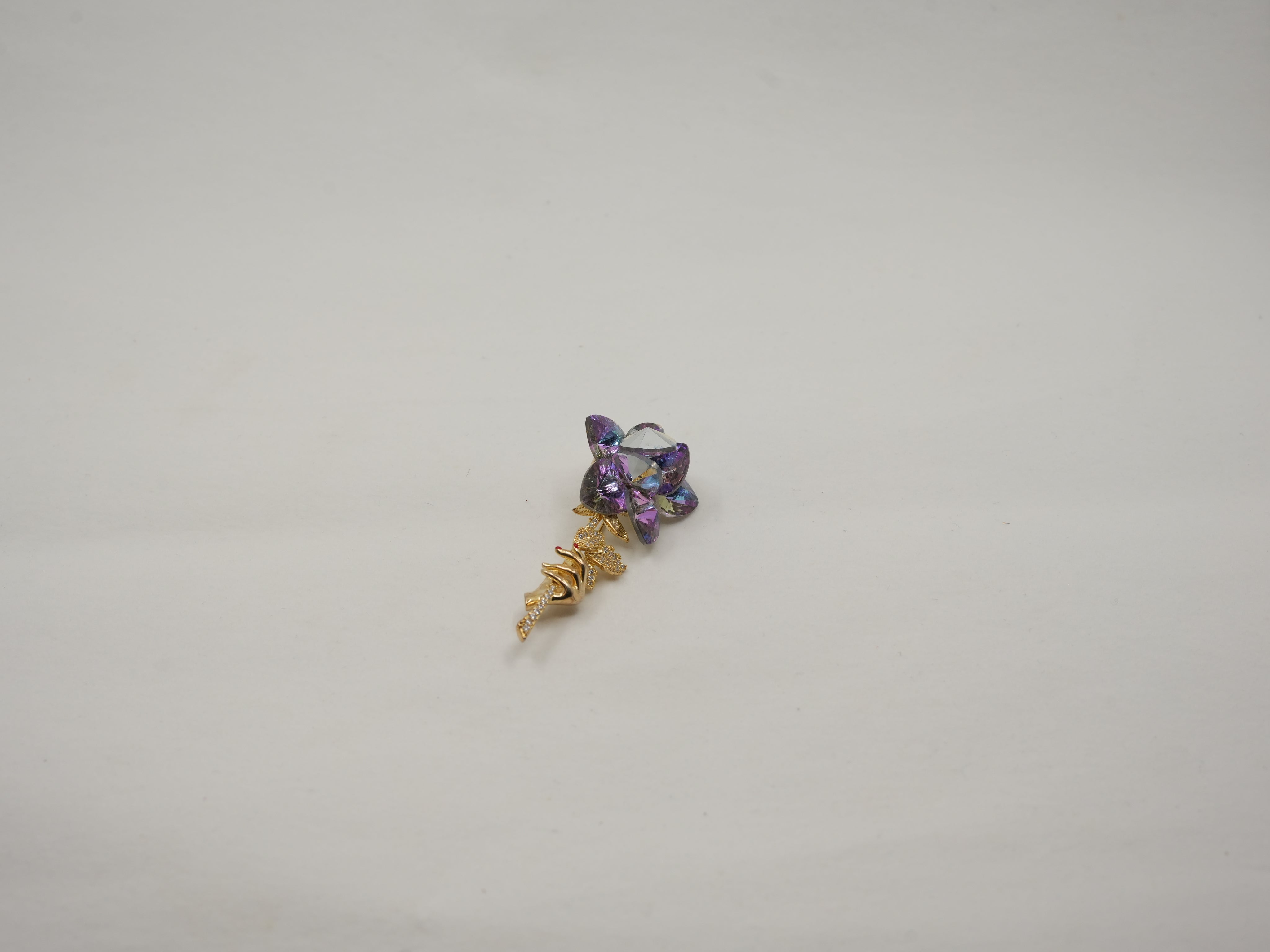 Purple crystal floral brooch