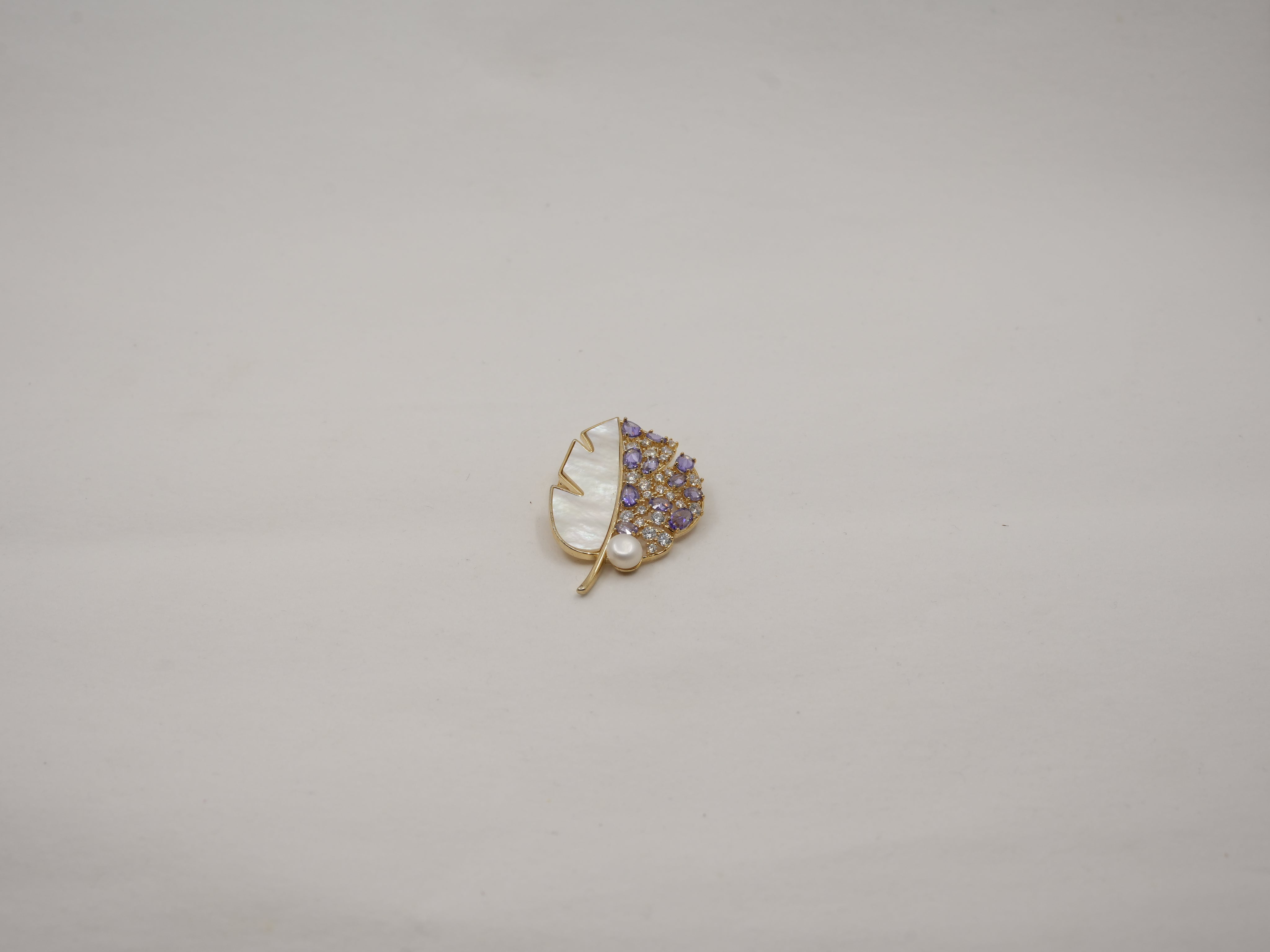 Crystal MOP leaf brooch