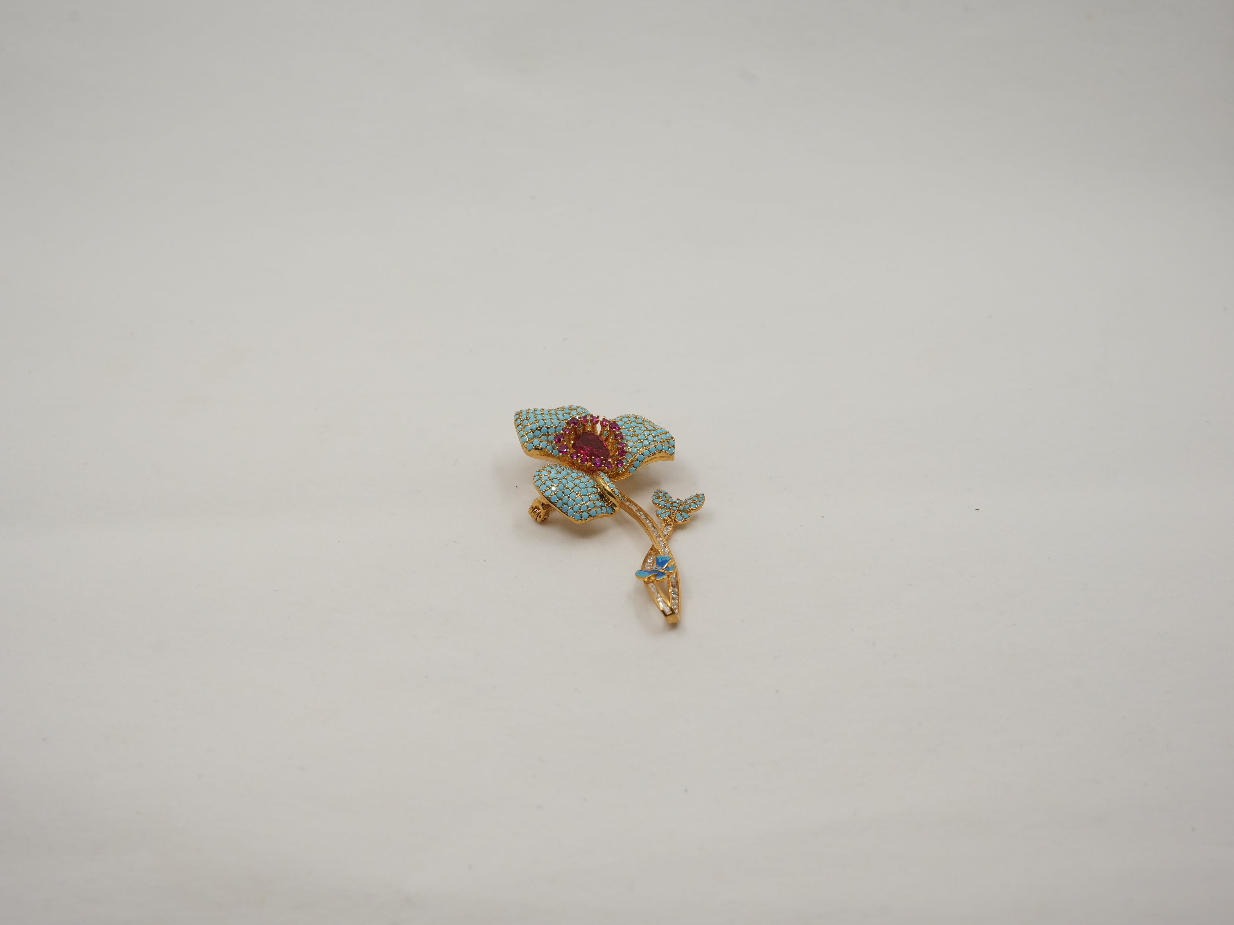 Turquoise Bloom butterfly brooch
