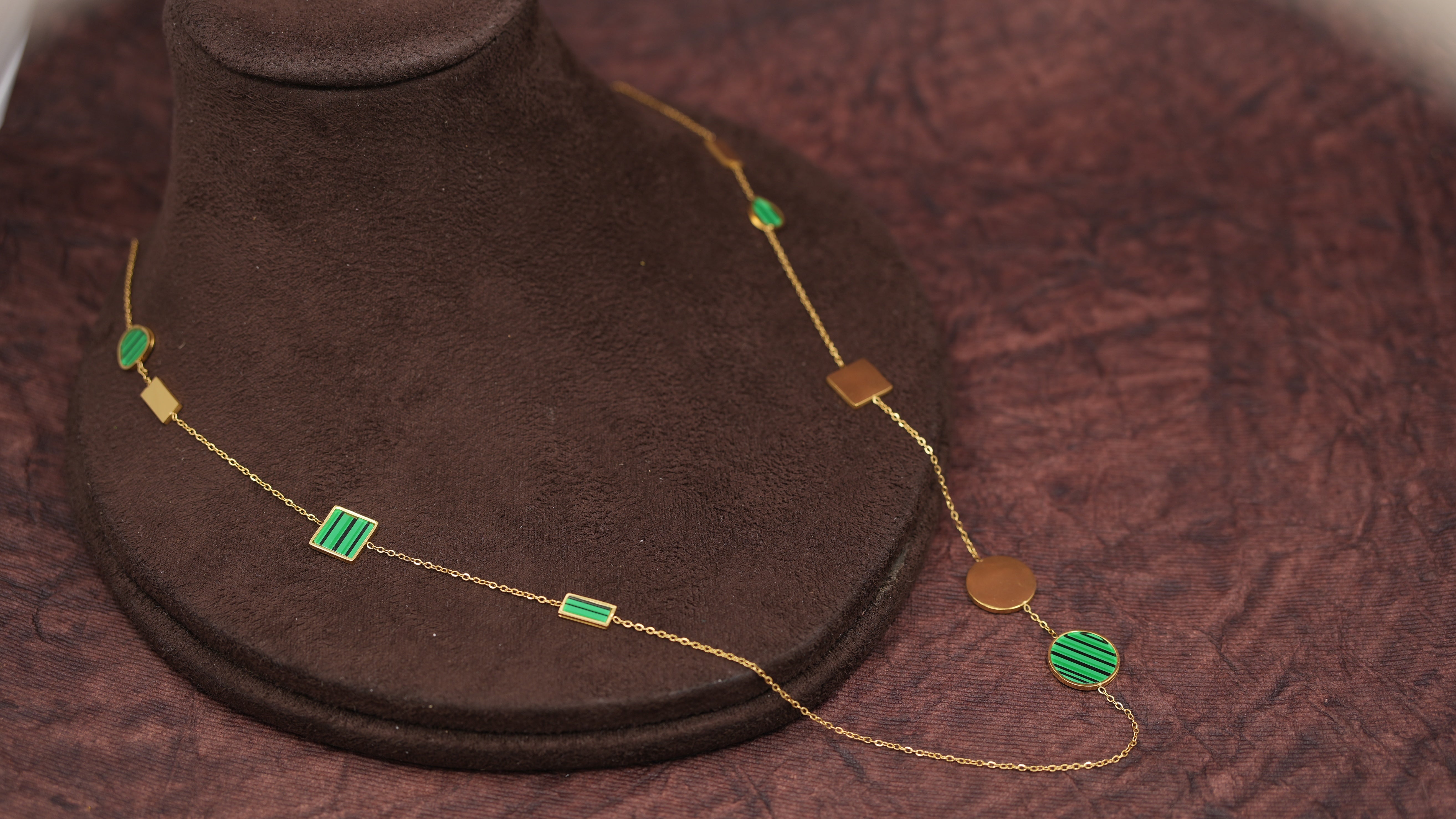 Green Dual Shaped Long Necklace
