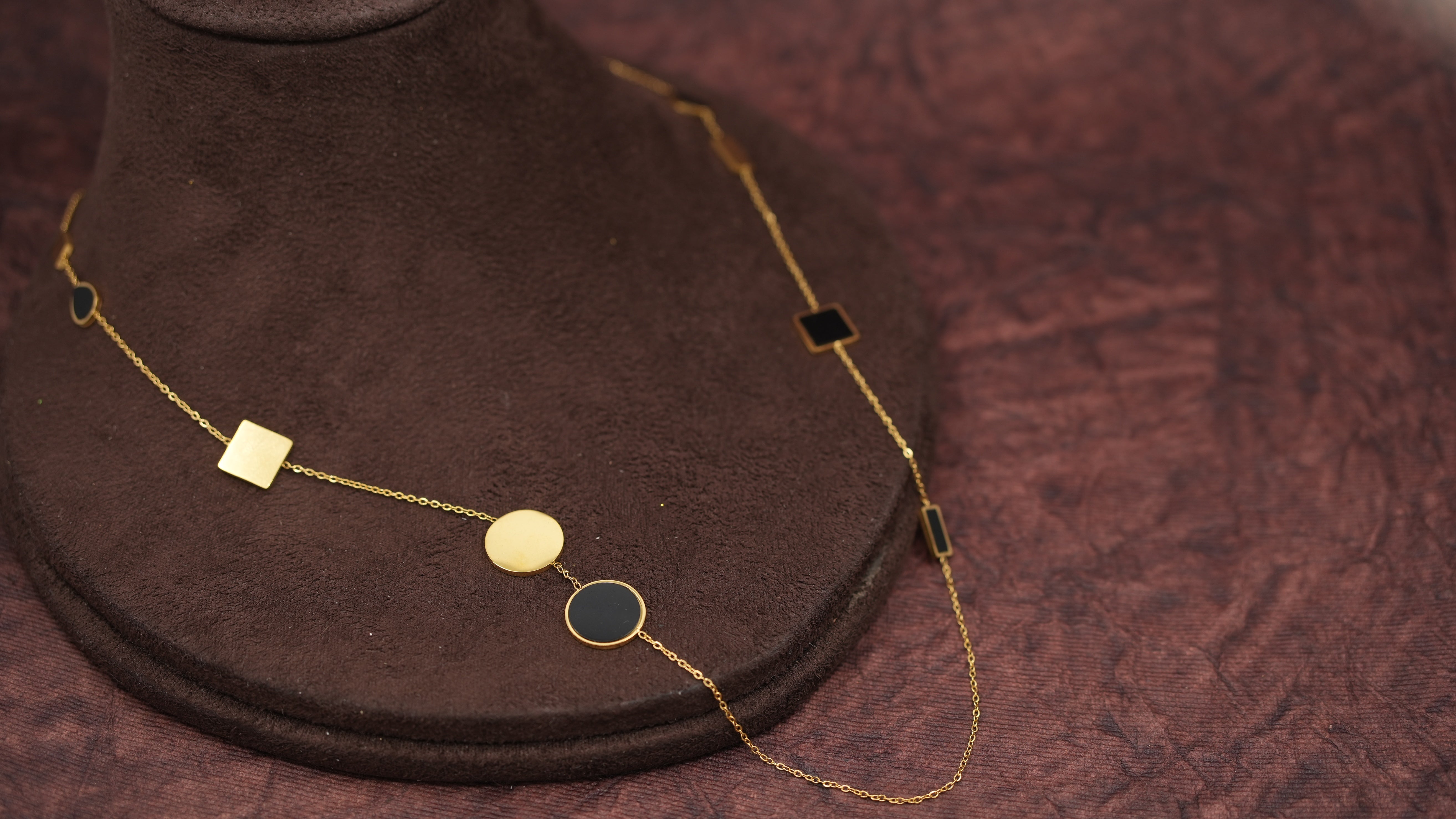 Black Dual Shaped Long Necklace